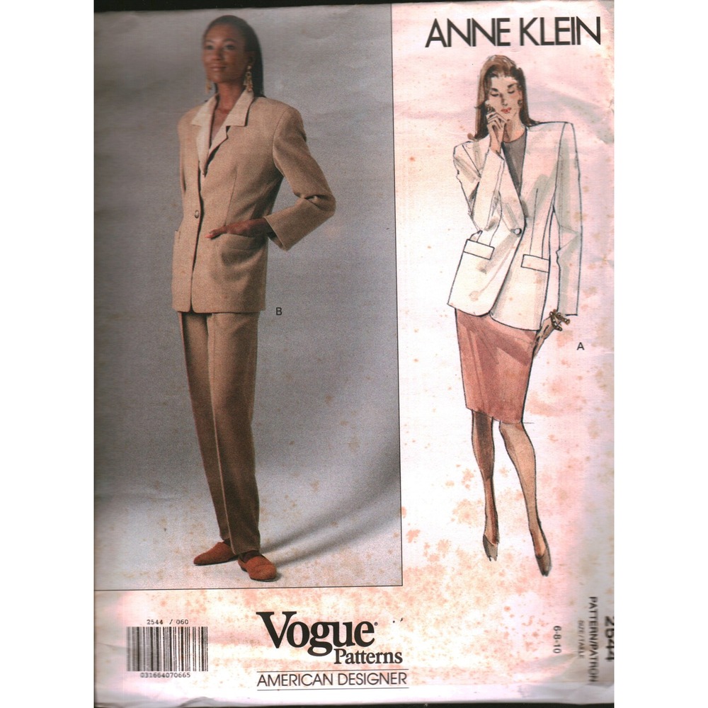 Anne Klein Vogue 2544 Sewing Pattern Misses Jacket Skirt Pants Size 6-8-10 UNCUT